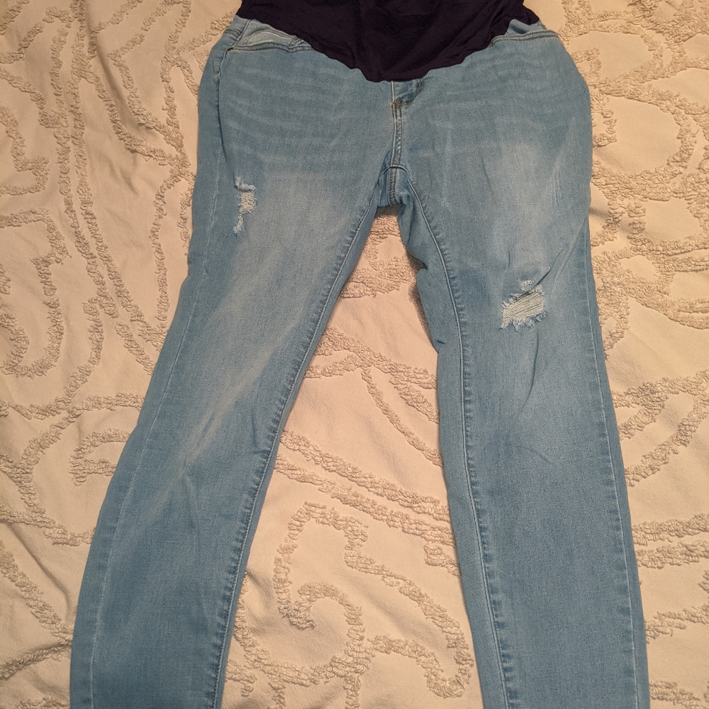 Pink blush maternity distressed skinny jeans